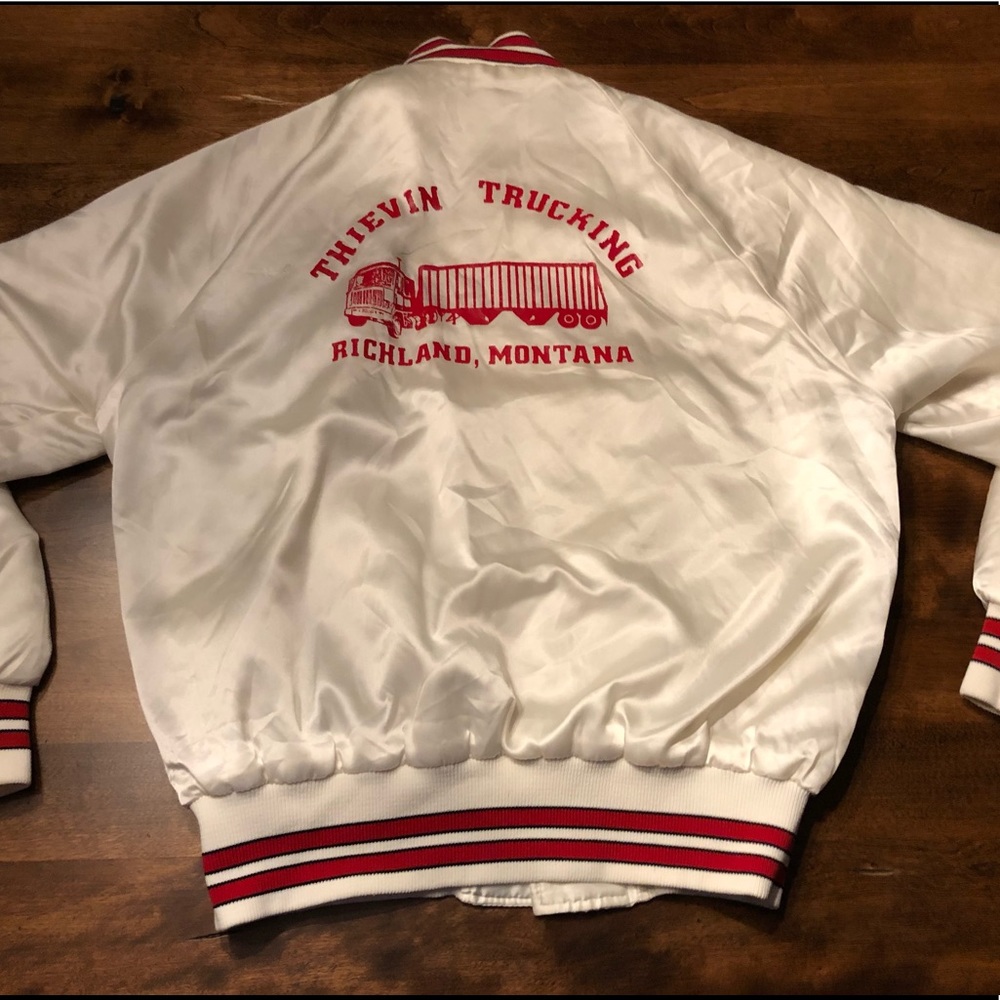Vintage 80’s Trucker White Satin Jacket